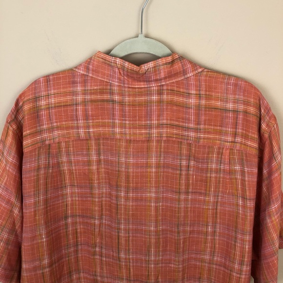 Bobby Jones Shirt Mens XL 100% Linen Orange Plaid Button up Summer - Picture 6 of 7